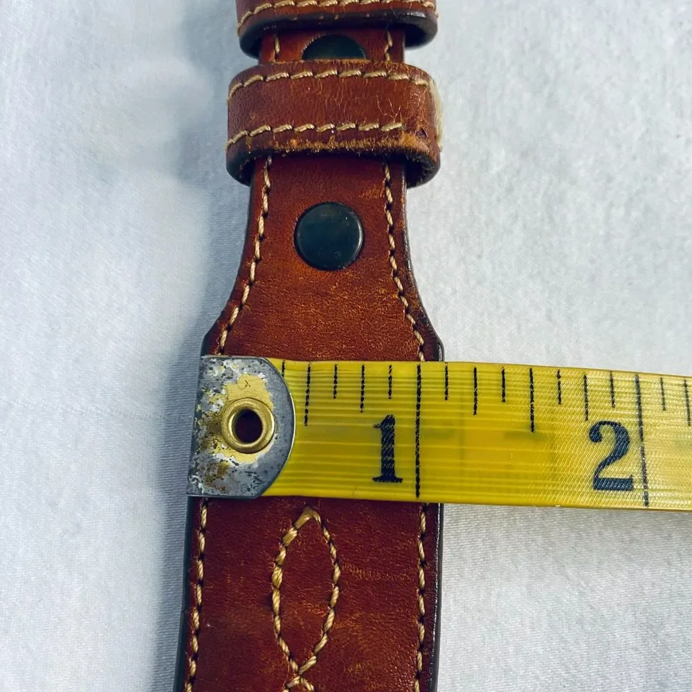 💎Leegin Western Belt Medium Waist USA Made Caramel Brown Leather Braided Inlay